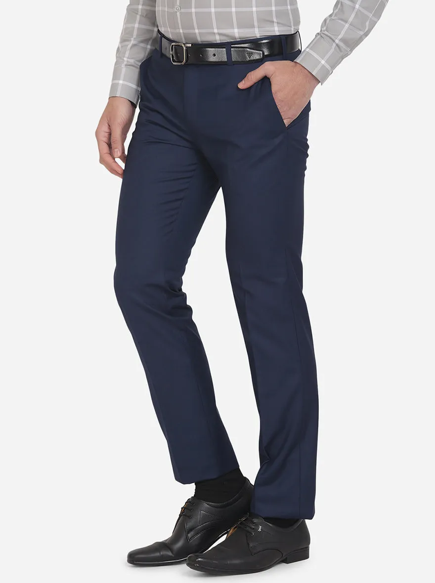 Navy Blue Solid Slim Fit Formal Trouser | Metal