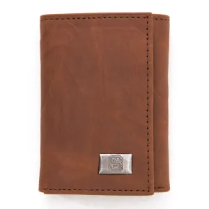 NC State Wolfpack Brown Tri Fold Leather Wallet
