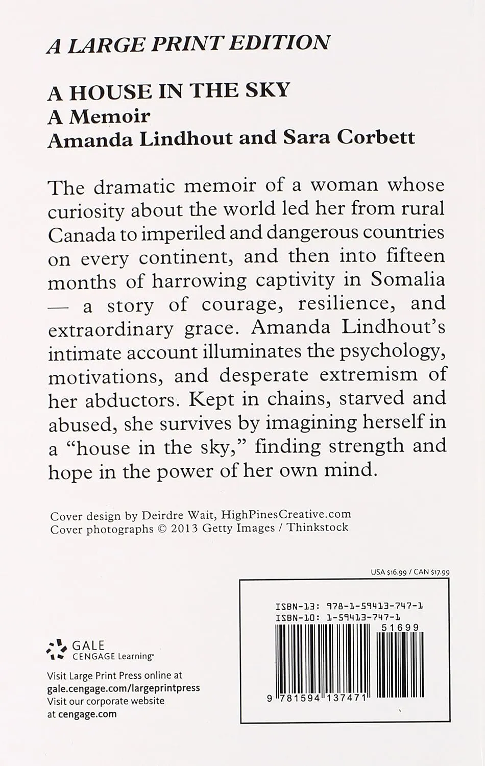 NEW A House In The Sky (Thorndike Press Large Print Nonfiction) Paperback
