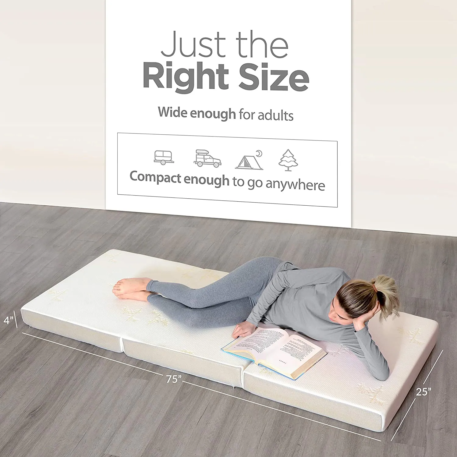 New Milliard Tri Folding Mattress with Washable Cover Space Saver Single Size (75 inches x 25 inches x 4 inches)