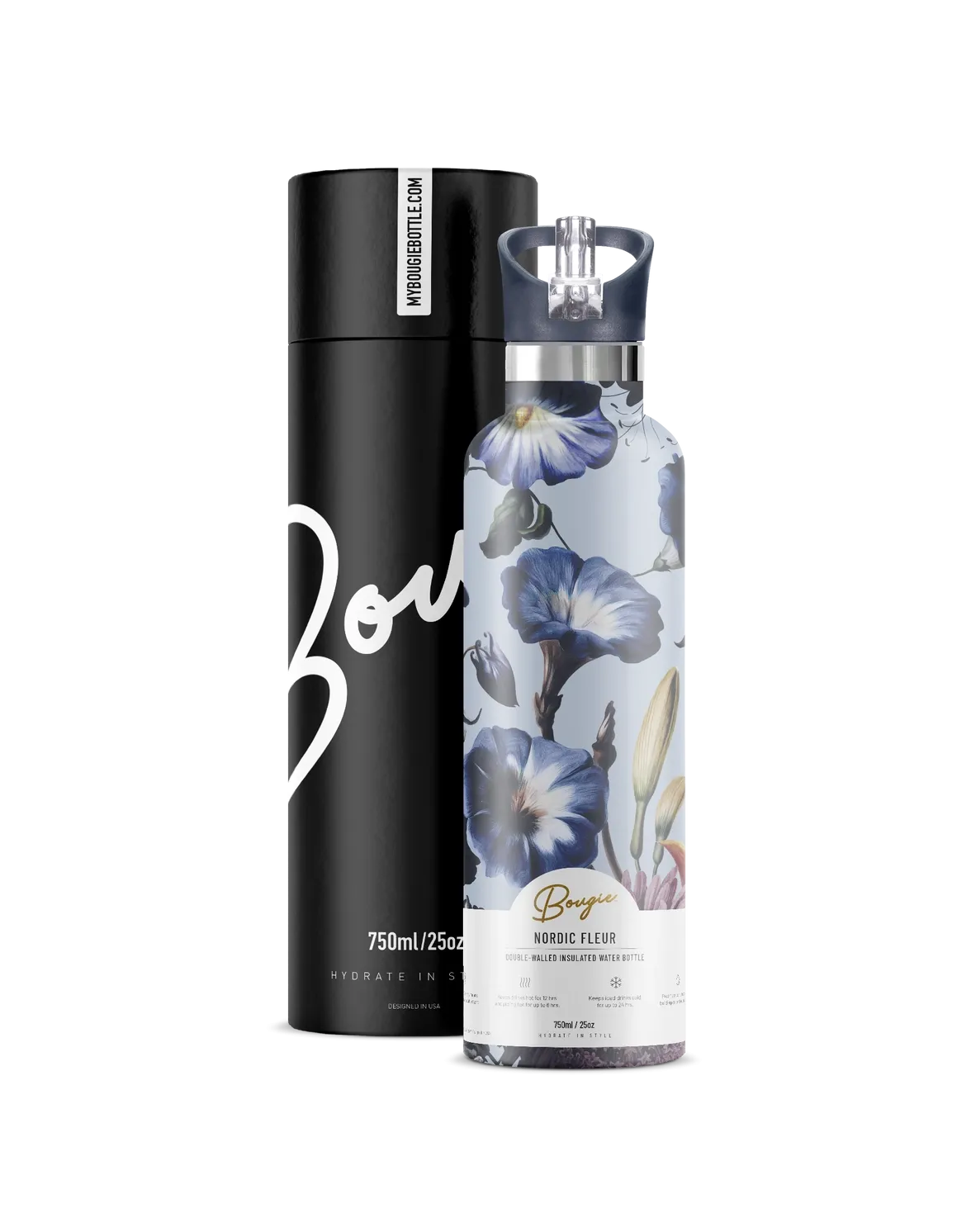 Nordic Fleur | Morning Glory 25 oz Insulated Water Bottle