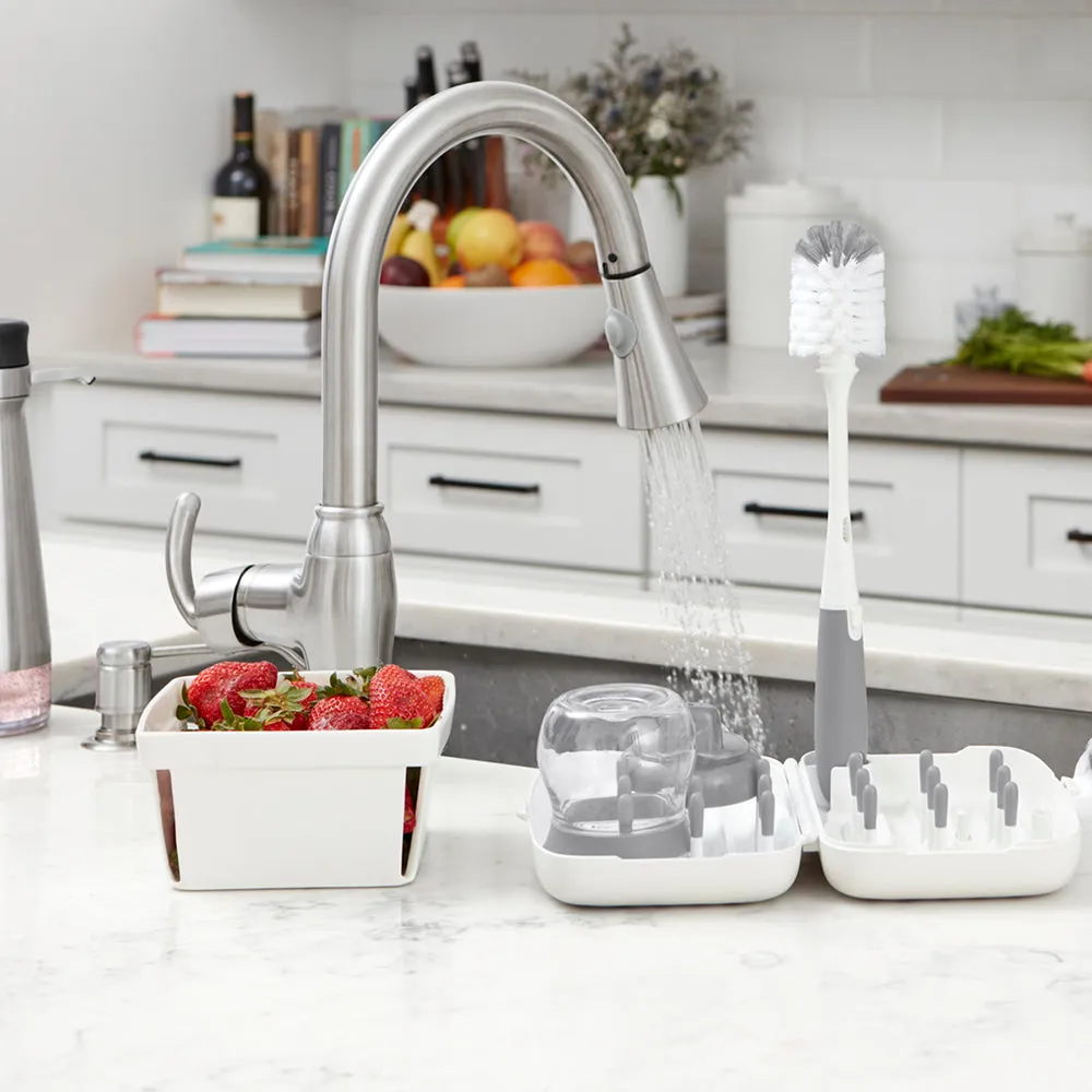 OXO Tot On the Go Drying Rack & Bottle Brush - Grey
