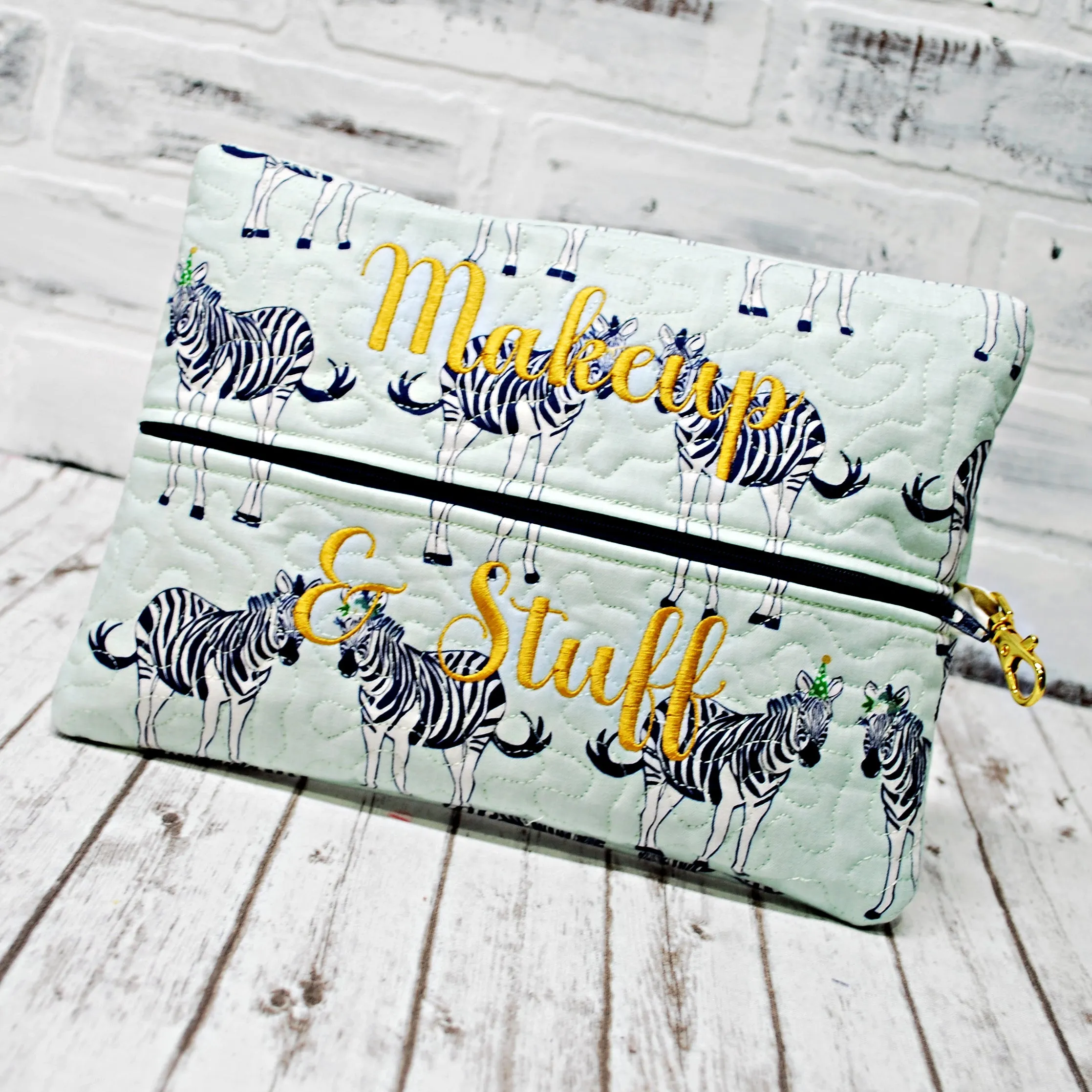 Party Zebras Personalized Quilted Pouch