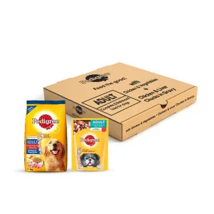 Pedigree Adult Combo - Chicken & Vegetables Dry Dog Food, 3 kg   Chicken & Liver Chunks in Gravy, 80 g (4 Pouches)