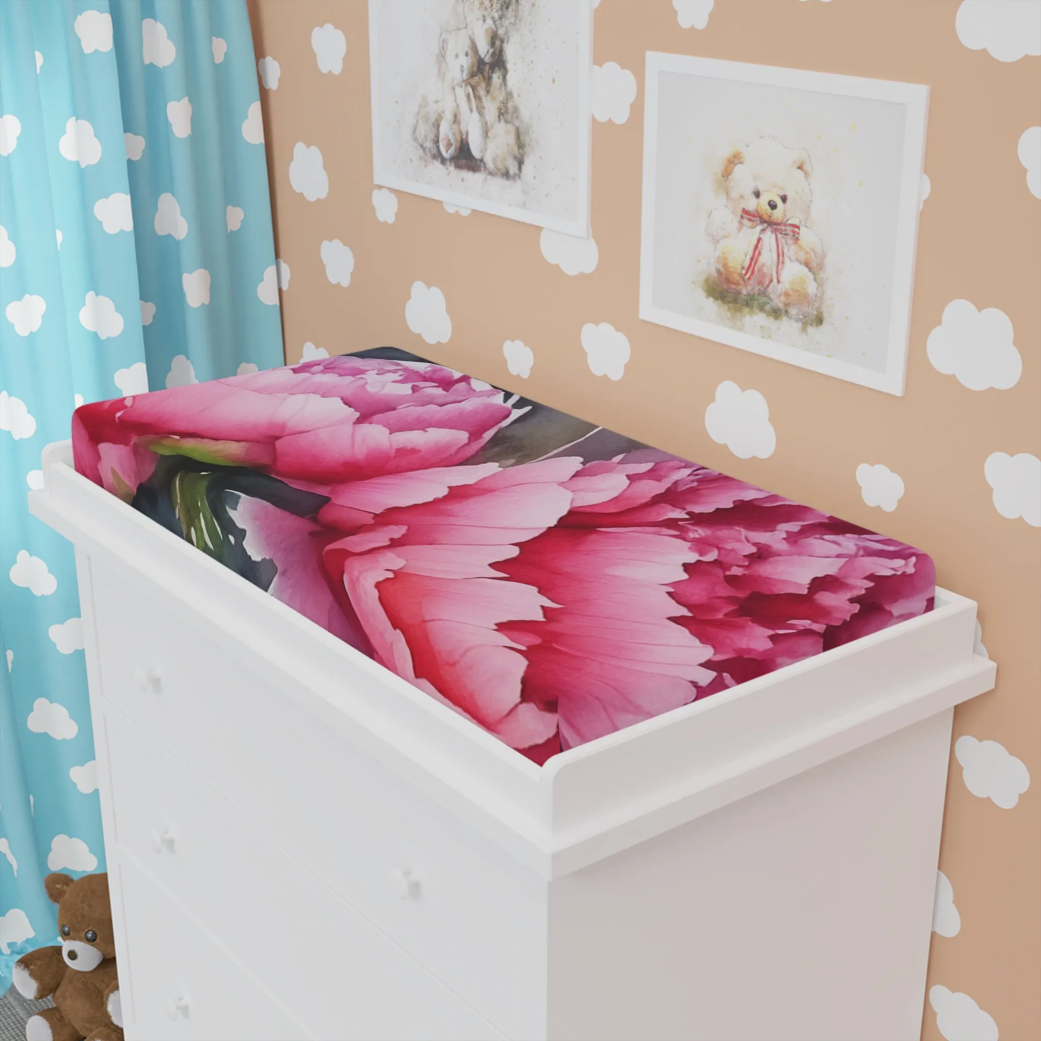 Peony Watercolor Baby Changing Pad Cover