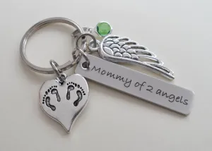 Personalized Twin Babies Memorial Keychain, Twins Feet Heart Charm & Wing Charm by JewelryEveryday