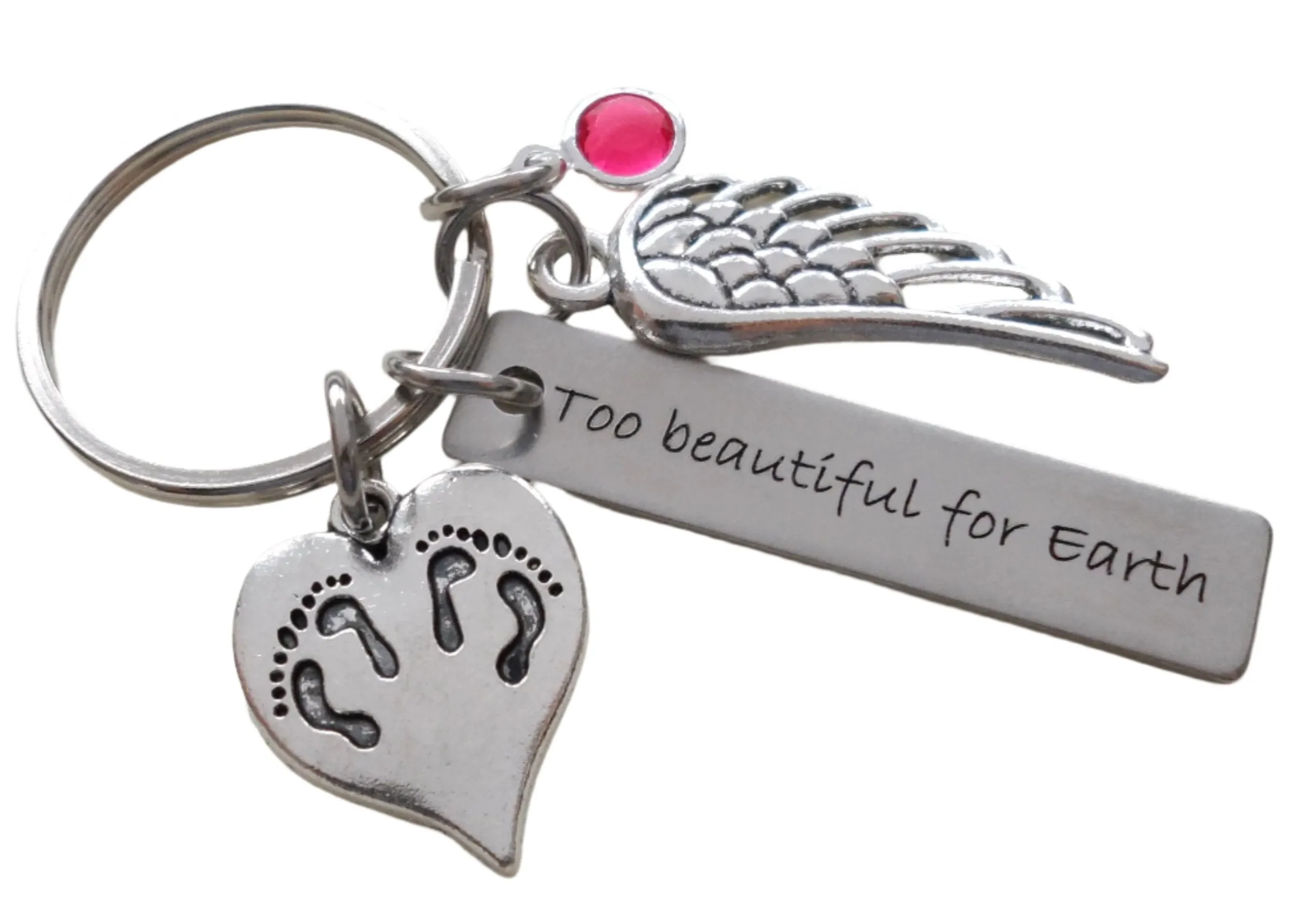 Personalized Twin Babies Memorial Keychain, Twins Feet Heart Charm & Wing Charm by JewelryEveryday
