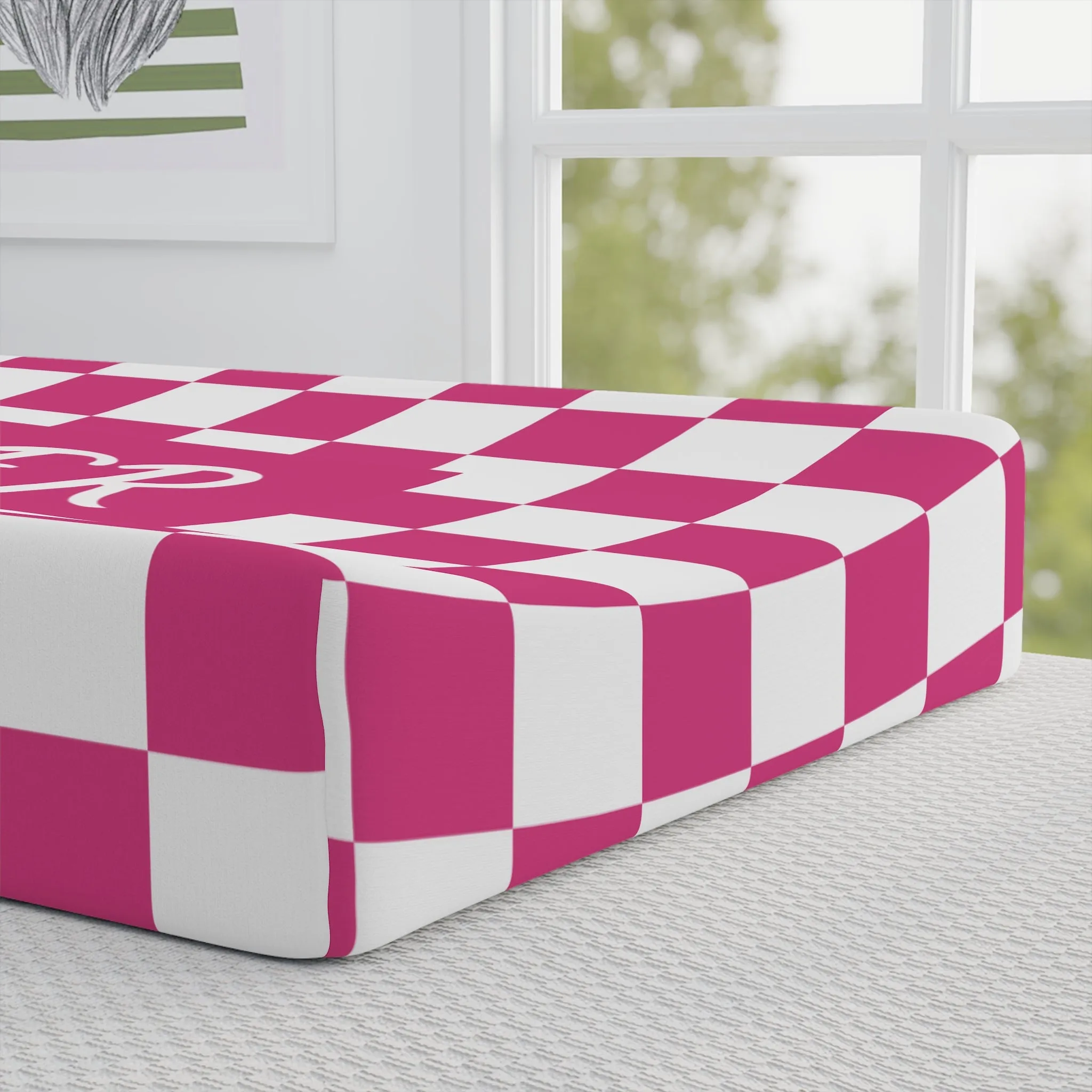Pink Checks Changing Pad Cover (INCLUDE CUSTOM NAME & FONT OPTION IN NOTES AT CHECKOUT)