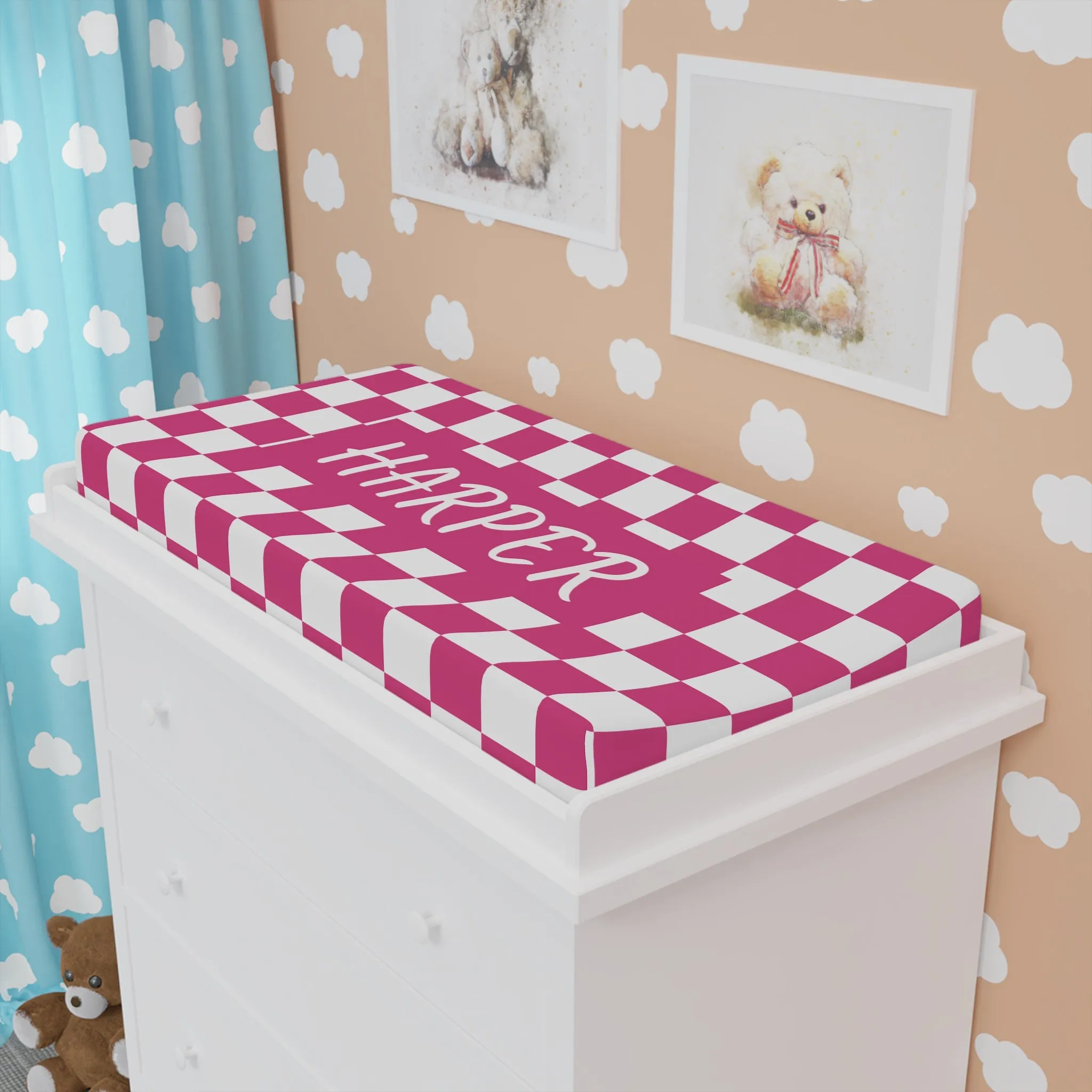 Pink Checks Changing Pad Cover (INCLUDE CUSTOM NAME & FONT OPTION IN NOTES AT CHECKOUT)