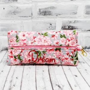 Pink with Gray Dogwoods Personalized Quilted Pouch