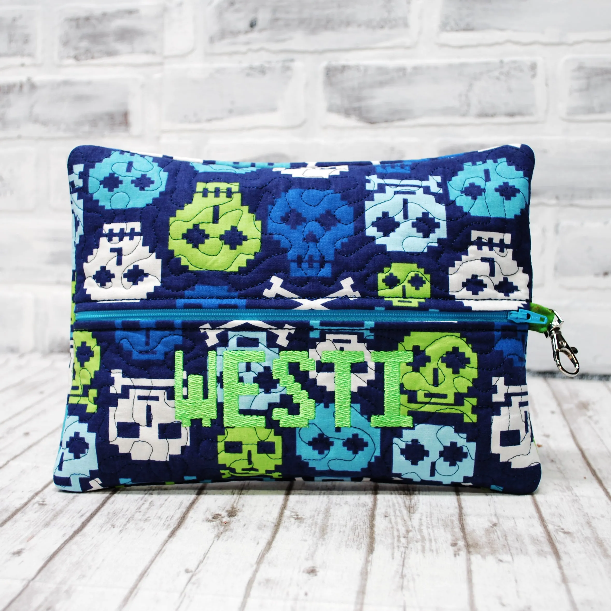 Pixel Skulls Personalized Quilted Pouch