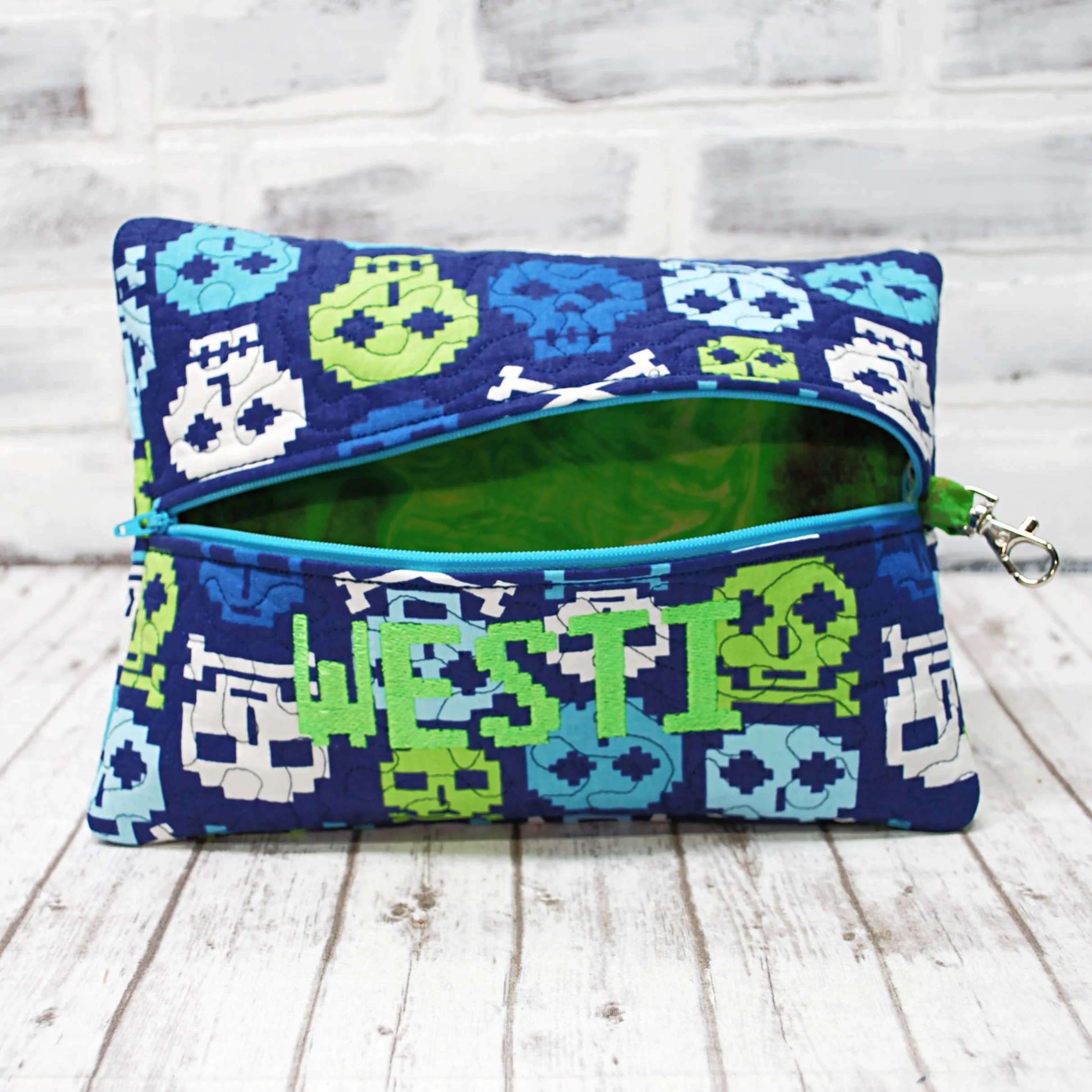 Pixel Skulls Personalized Quilted Pouch