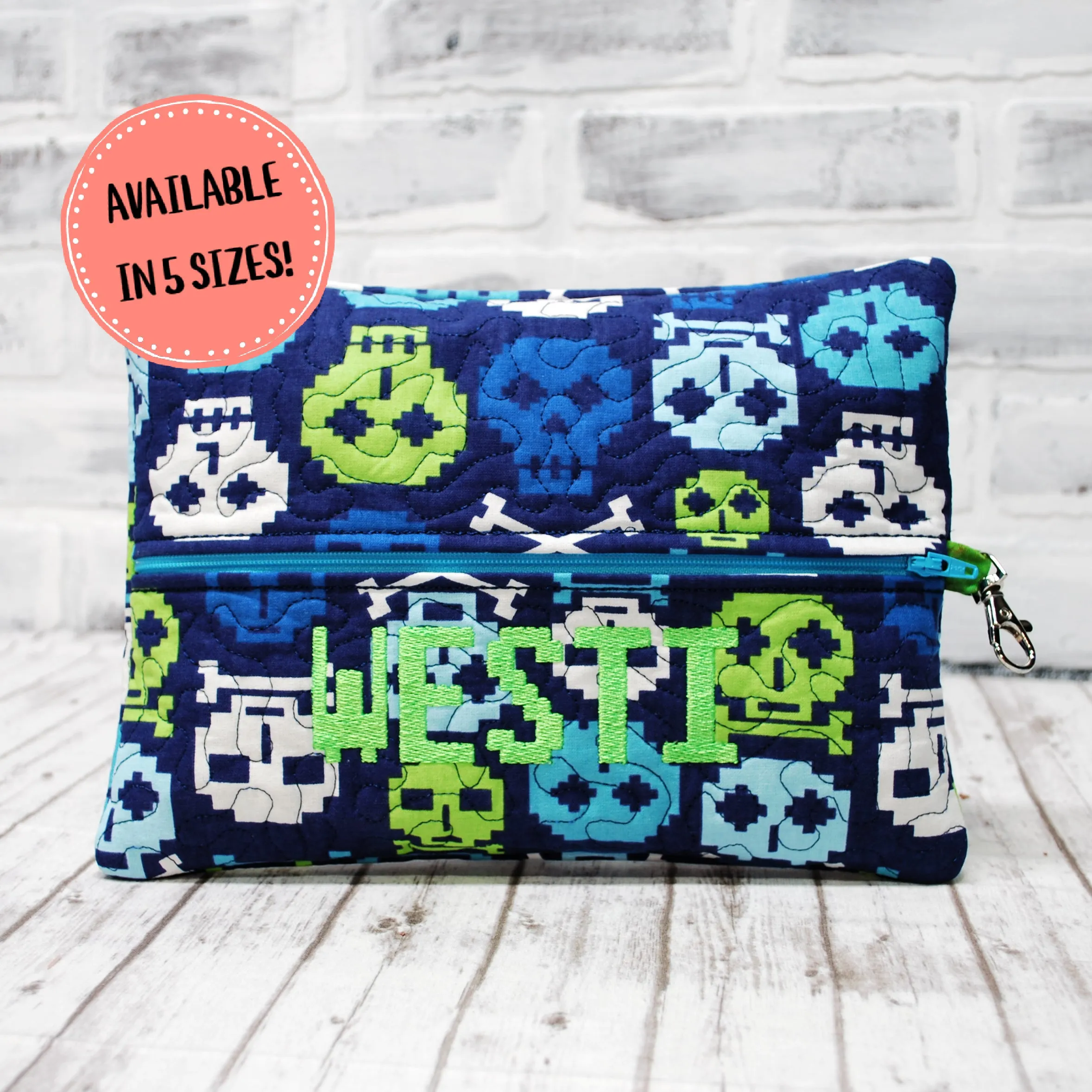 Pixel Skulls Personalized Quilted Pouch