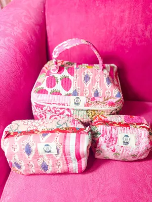 Pretty Pink Quilted Cosmetic Bag