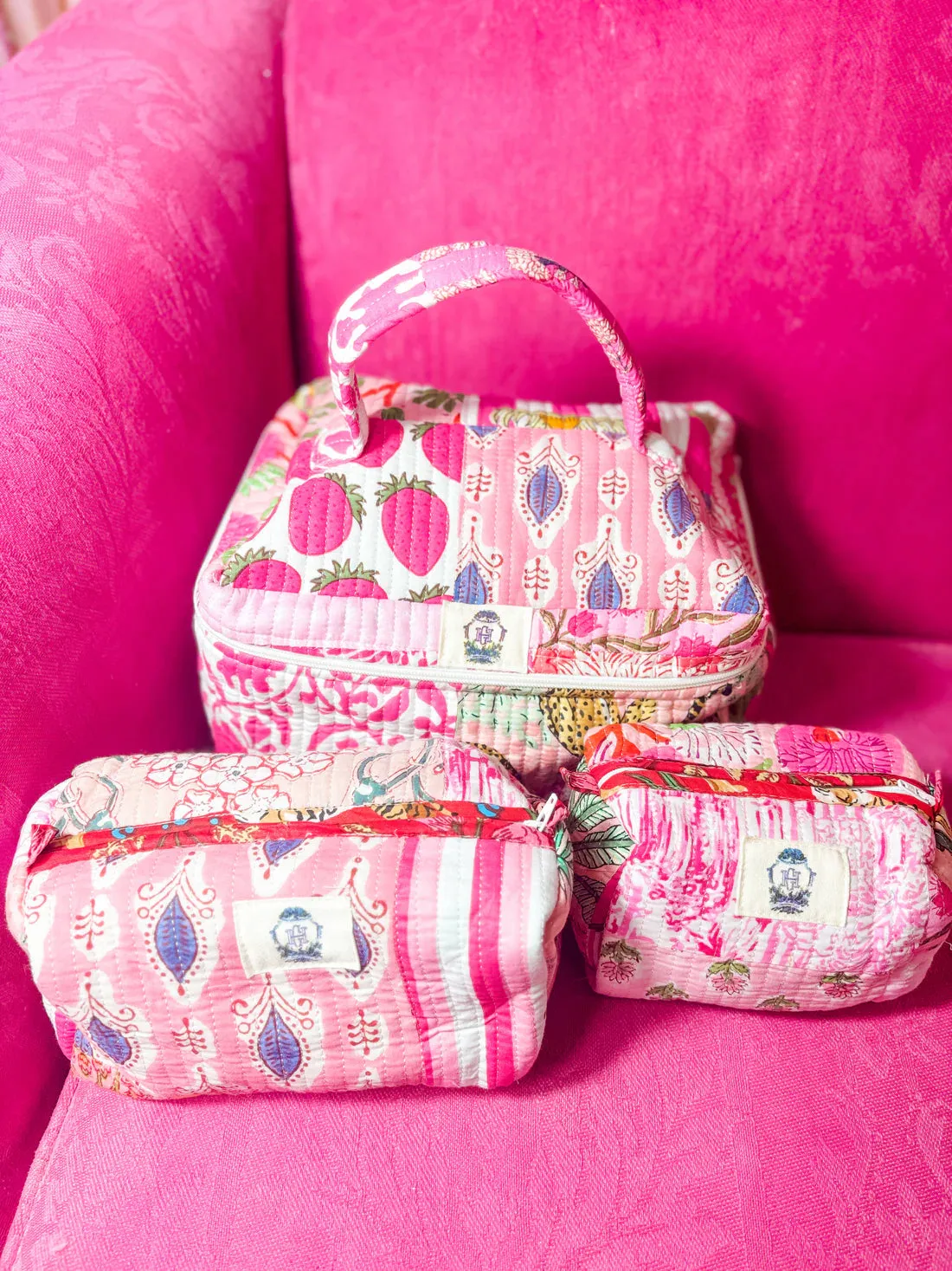 Pretty Pink Quilted Cosmetic Bag