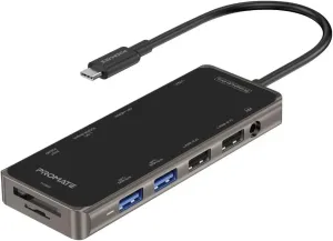 Promate, PrimeHub-Pro USB-C Hub, 11-in-1 Type-C Multi-Port Adapter with 100W USB-C Power Delivery