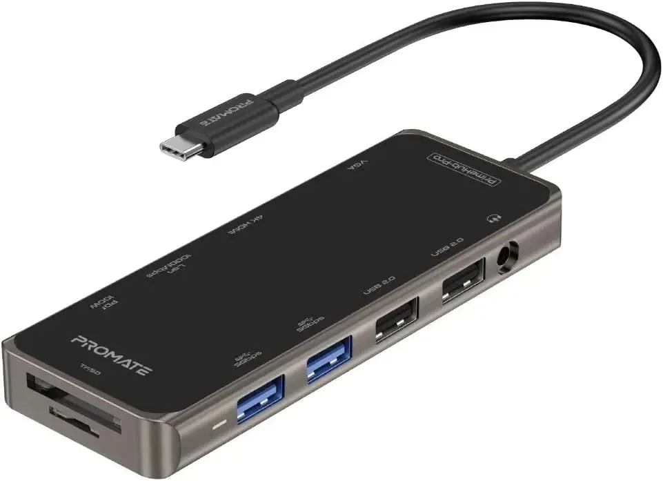 Promate, PrimeHub-Pro USB-C Hub, 11-in-1 Type-C Multi-Port Adapter with 100W USB-C Power Delivery