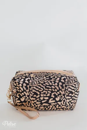 Pulse Perk- Animal Printed Cosmetic Bag- Black & Gold