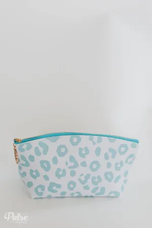 Pulse Perk- Leopard Printed Cosmetic Bag- Teal & White