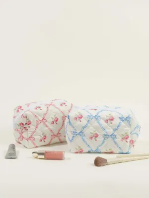 Quilted Large Capacity Bow Printed Rose Cosmetic Bags