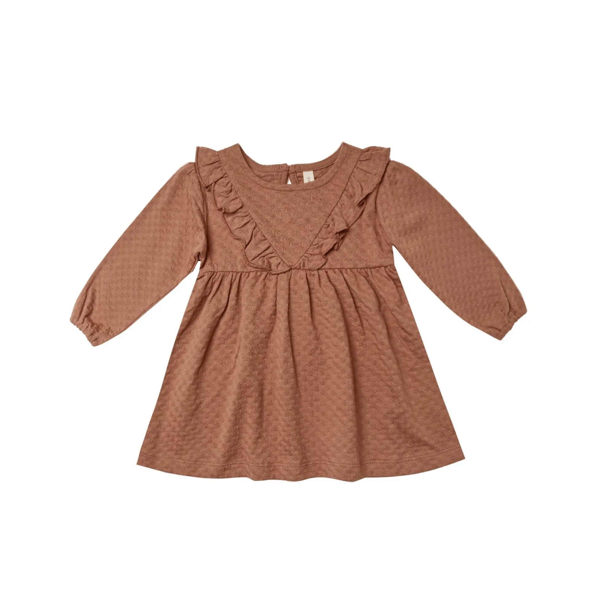 Quincy Mae Long Sleeve Ruffle V Dress - Clay