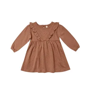 Quincy Mae Long Sleeve Ruffle V Dress - Clay