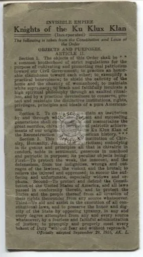 "ABC of the Invisible Empire" 1917 Booklet from KKK / Ku Klux Klan