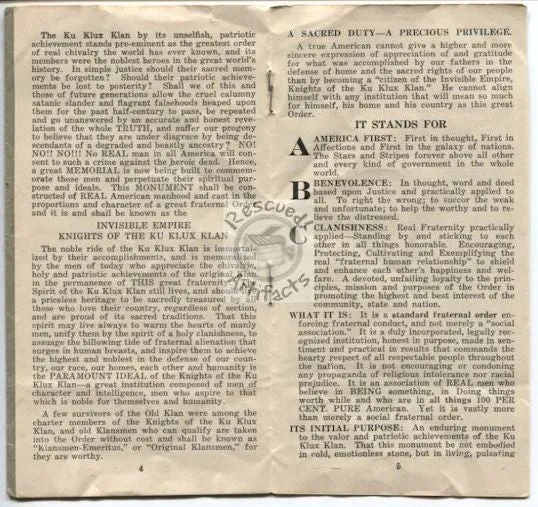 "ABC of the Invisible Empire" 1917 Booklet from KKK / Ku Klux Klan