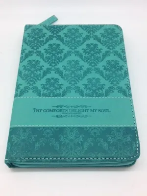 "Delightful" Zippered Journal with Scripture Passage Pages Teal-Green (Psalms 94:19)