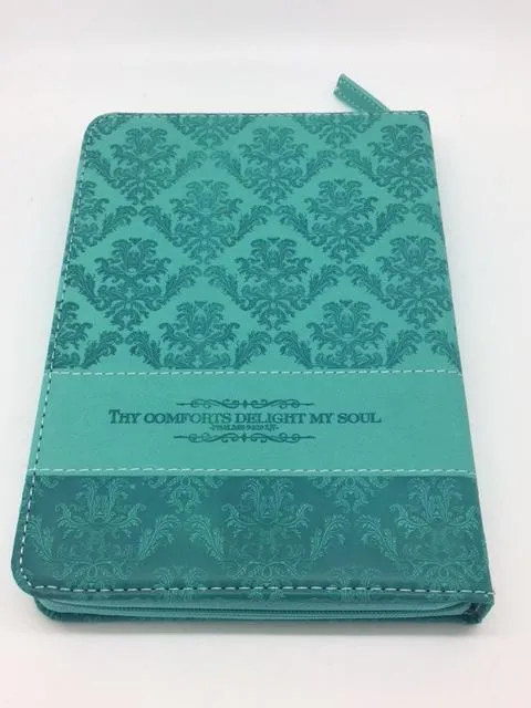 "Delightful" Zippered Journal with Scripture Passage Pages Teal-Green (Psalms 94:19)