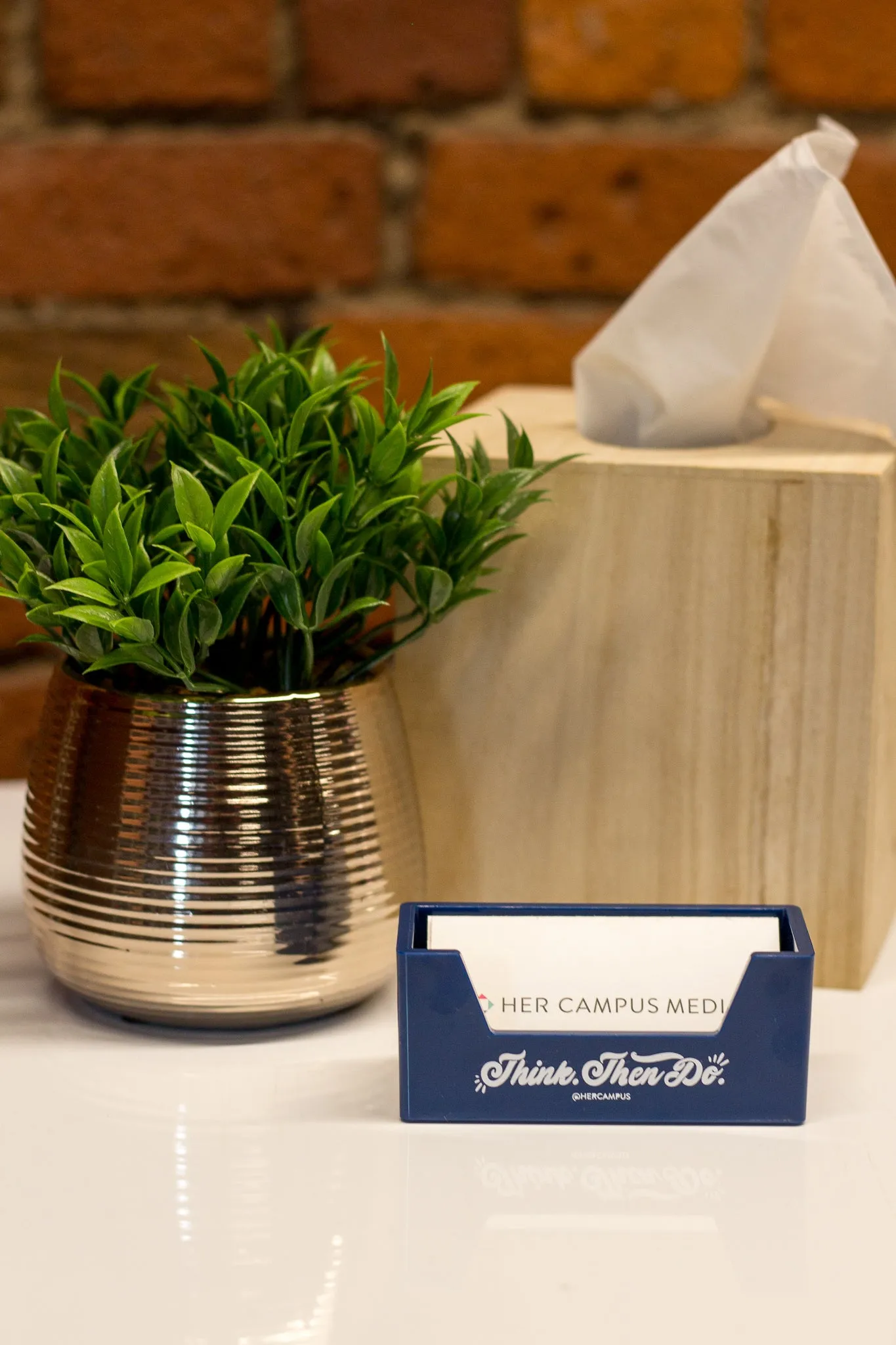 "Think. Then Do." Business Card Holder - Blue