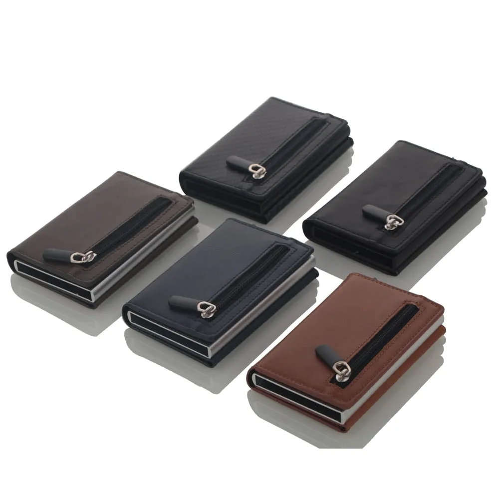 Realaiot Credit Card Holder New Aluminum Box Card Wallet RFID PU Leather Pop Up Card Case Magnet Carbon Fiber Coin Purse