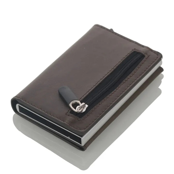 Realaiot Credit Card Holder New Aluminum Box Card Wallet RFID PU Leather Pop Up Card Case Magnet Carbon Fiber Coin Purse