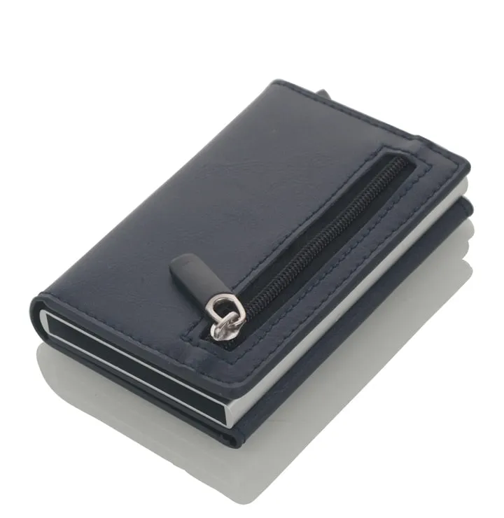 Realaiot Credit Card Holder New Aluminum Box Card Wallet RFID PU Leather Pop Up Card Case Magnet Carbon Fiber Coin Purse