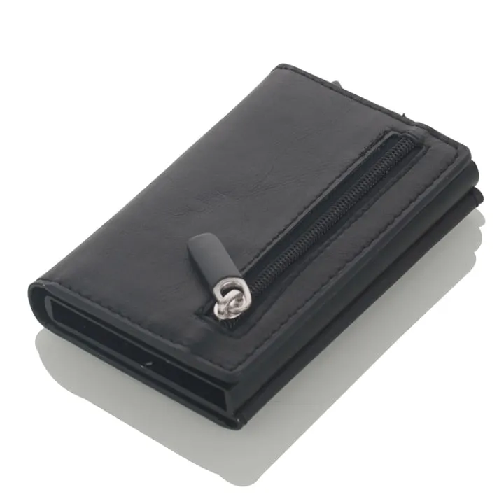 Realaiot Credit Card Holder New Aluminum Box Card Wallet RFID PU Leather Pop Up Card Case Magnet Carbon Fiber Coin Purse