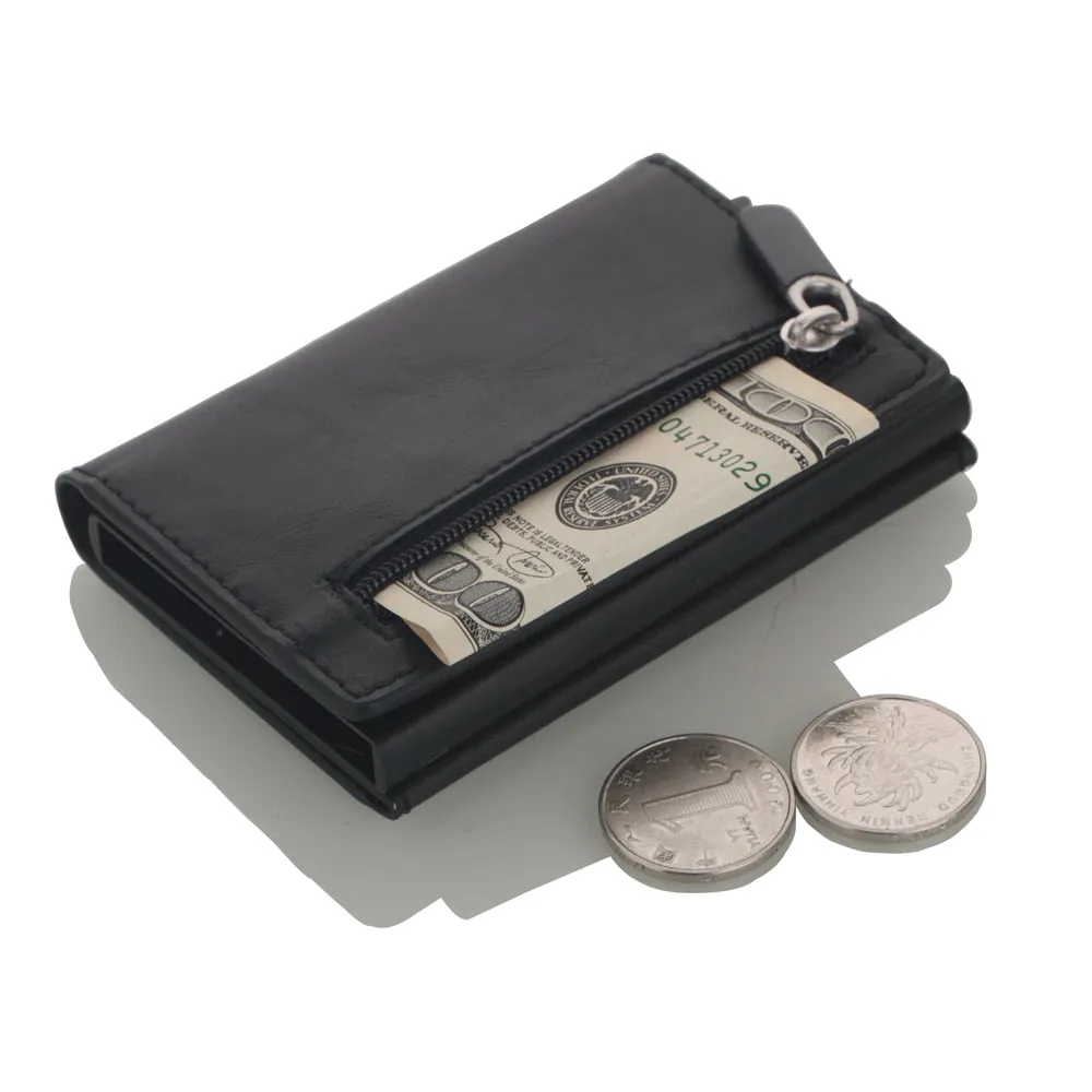 Realaiot Credit Card Holder New Aluminum Box Card Wallet RFID PU Leather Pop Up Card Case Magnet Carbon Fiber Coin Purse