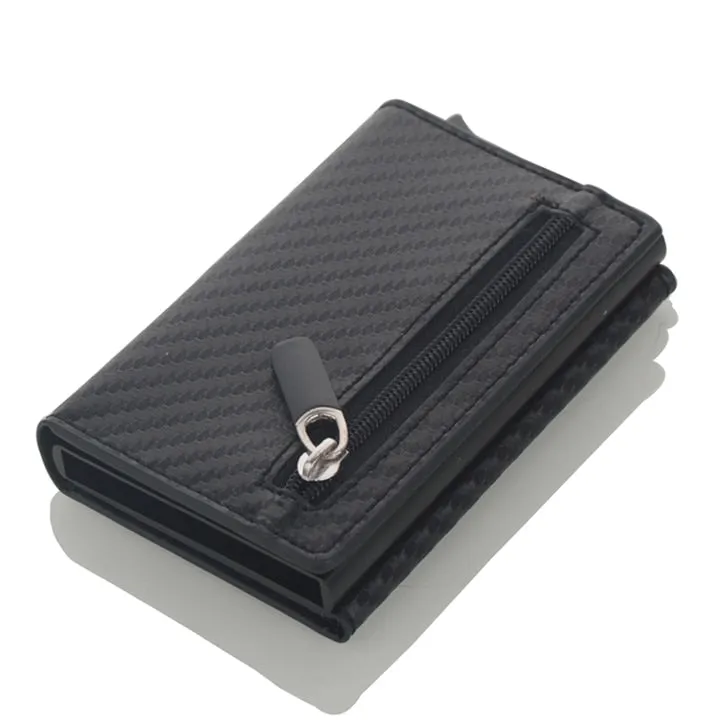 Realaiot Credit Card Holder New Aluminum Box Card Wallet RFID PU Leather Pop Up Card Case Magnet Carbon Fiber Coin Purse