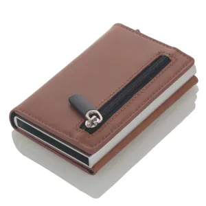 Realaiot Credit Card Holder New Aluminum Box Card Wallet RFID PU Leather Pop Up Card Case Magnet Carbon Fiber Coin Purse