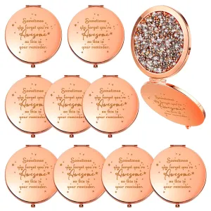 Roowest 10 Pcs Inspirational Compact Mirror Sometimes You Forget You're Awesome Appreciation Gifts for Women Mother's Day Party Favors Magnifying Pocket Mirror (Rose Gold)