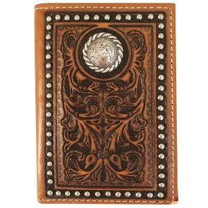 Roper Wallet Tri Fold Tooled Leather Tan
