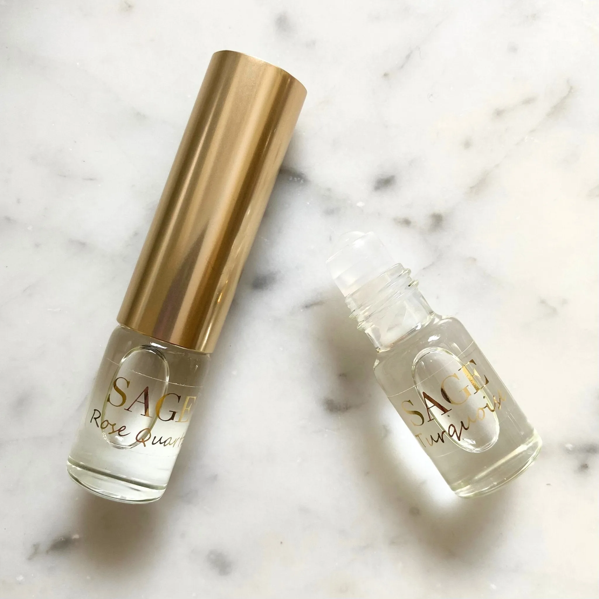 Rose Quartz & Turquoise Organic 1/4 oz Eau de Toilette Dual Roll-On by Sage