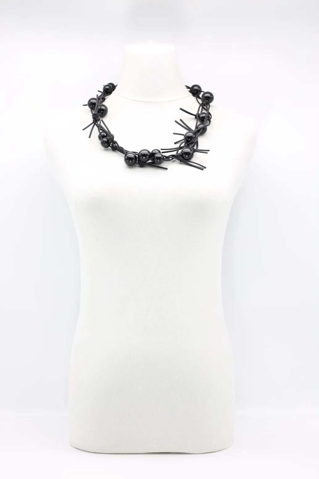 Round Beads on Leatherette Chain Necklace