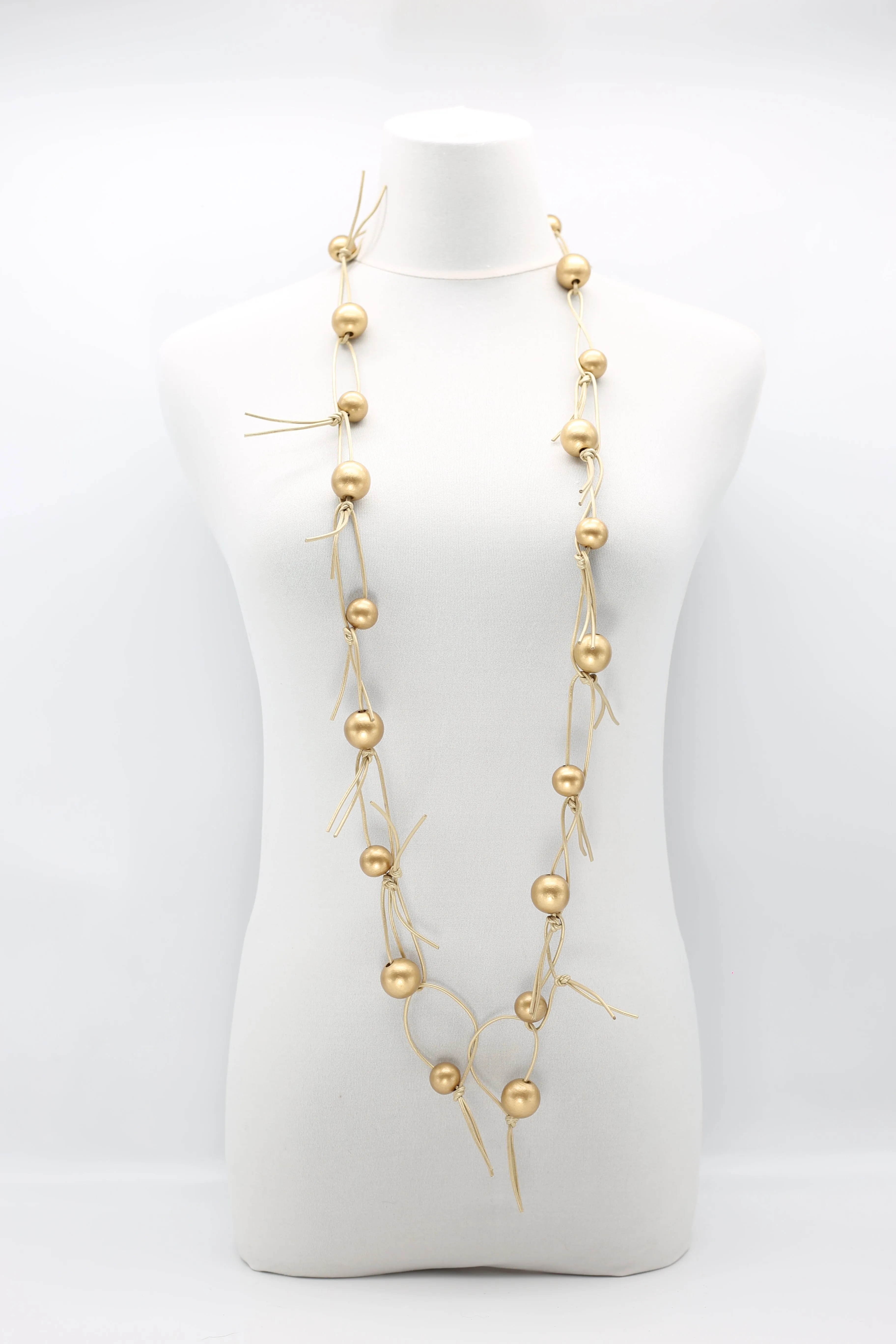 Round Beads on Leatherette Chain Necklace