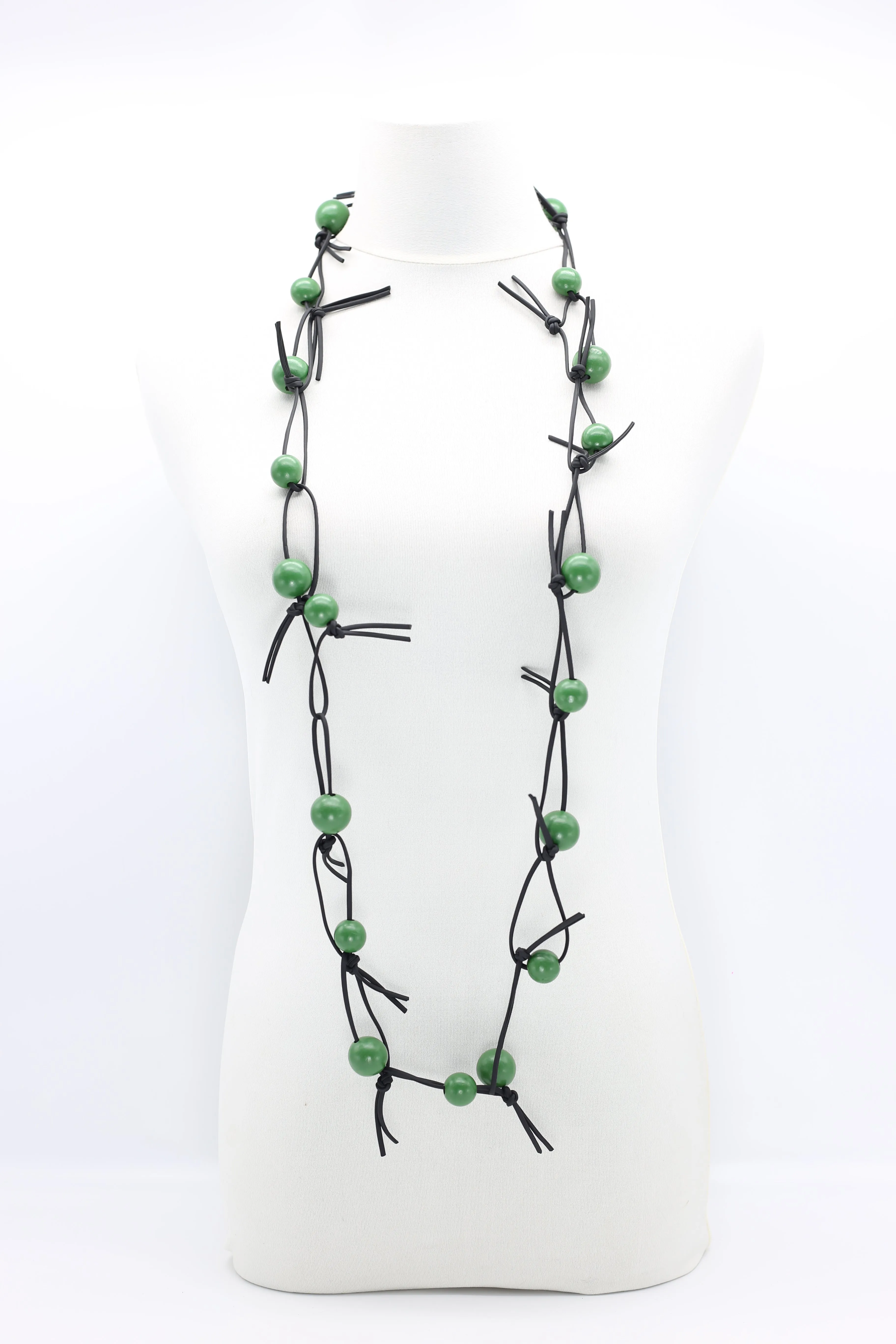 Round Beads on Leatherette Chain Necklace