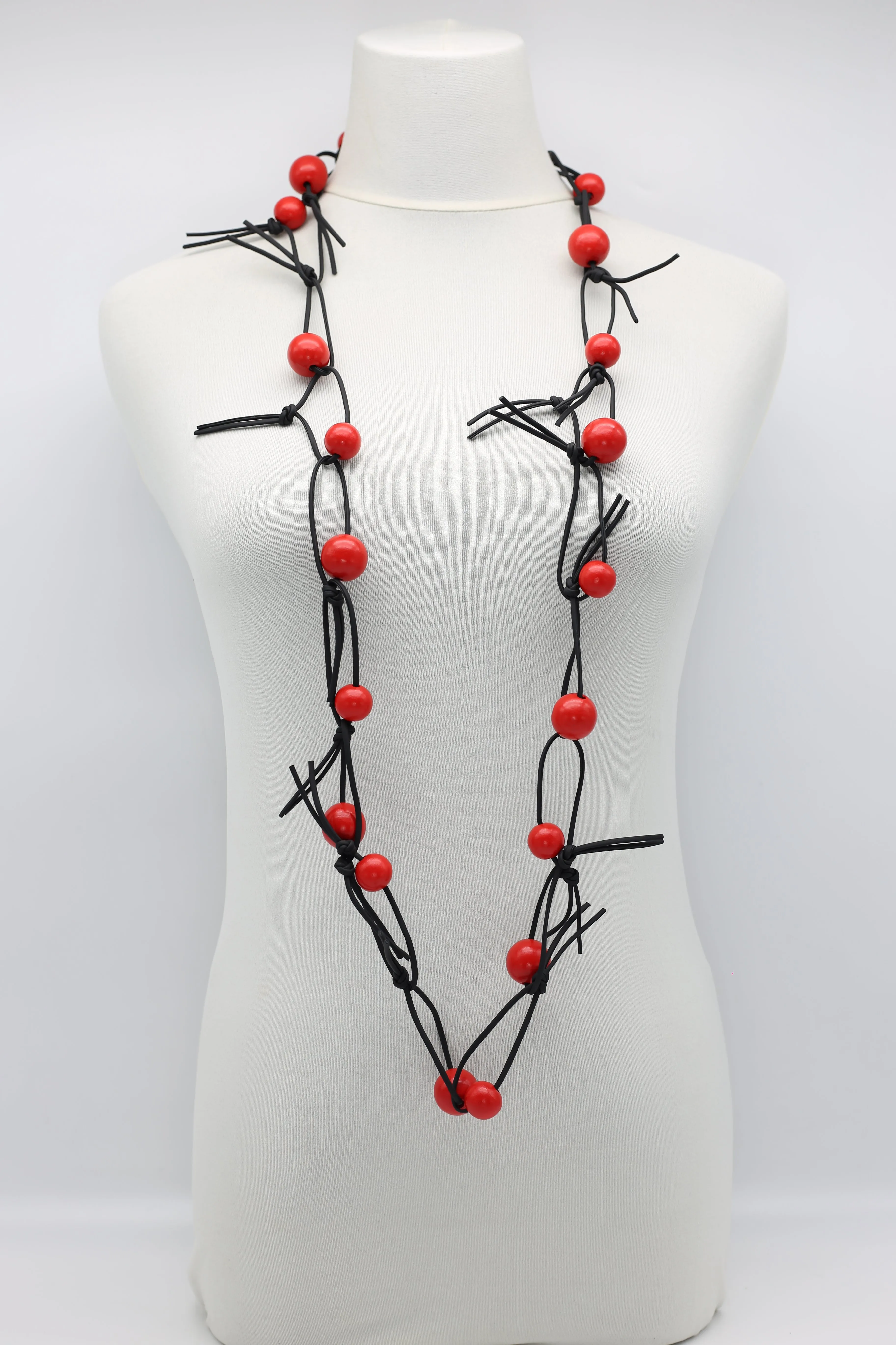 Round Beads on Leatherette Chain Necklace