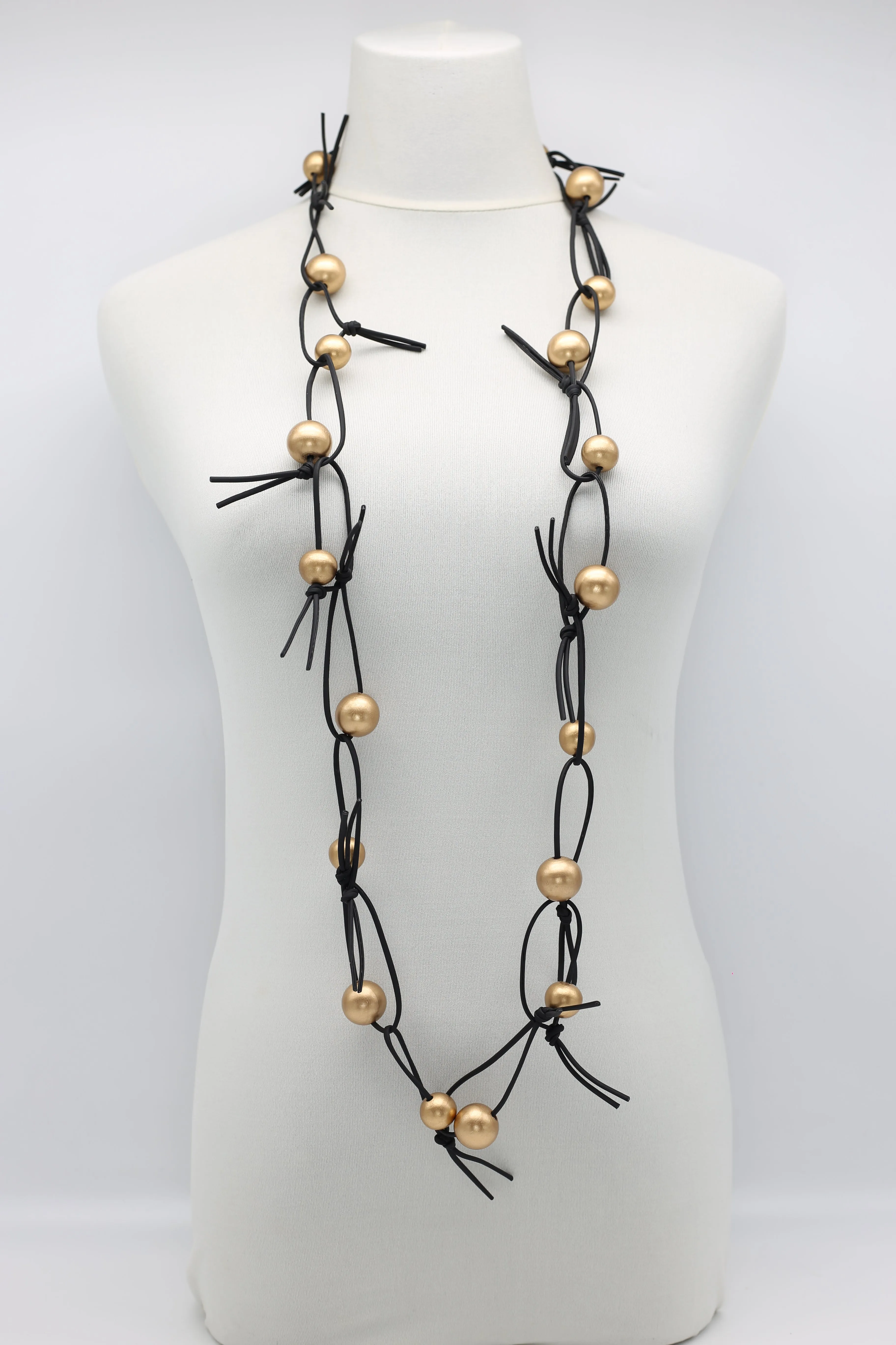 Round Beads on Leatherette Chain Necklace