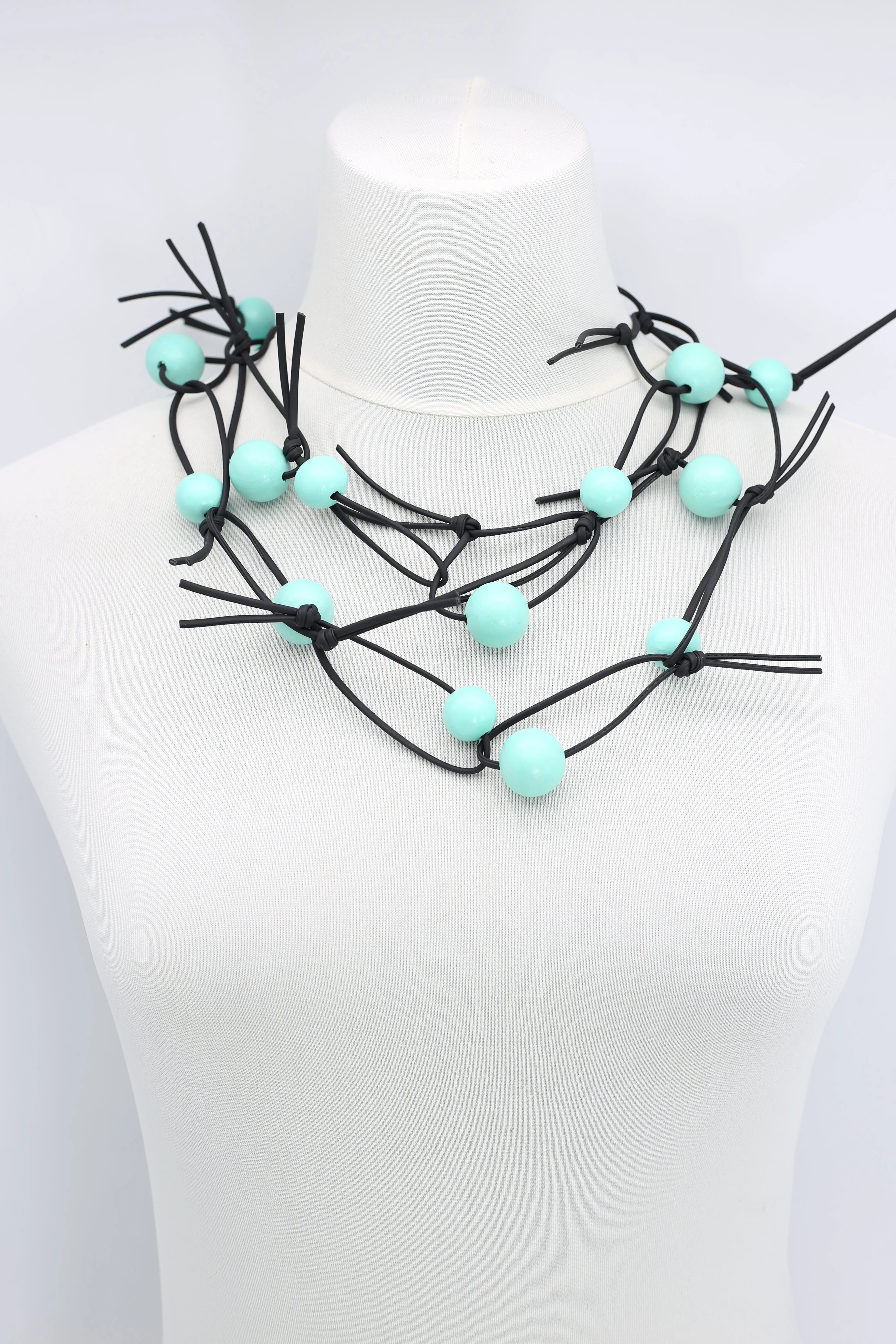 Round Beads on Leatherette Chain Necklace
