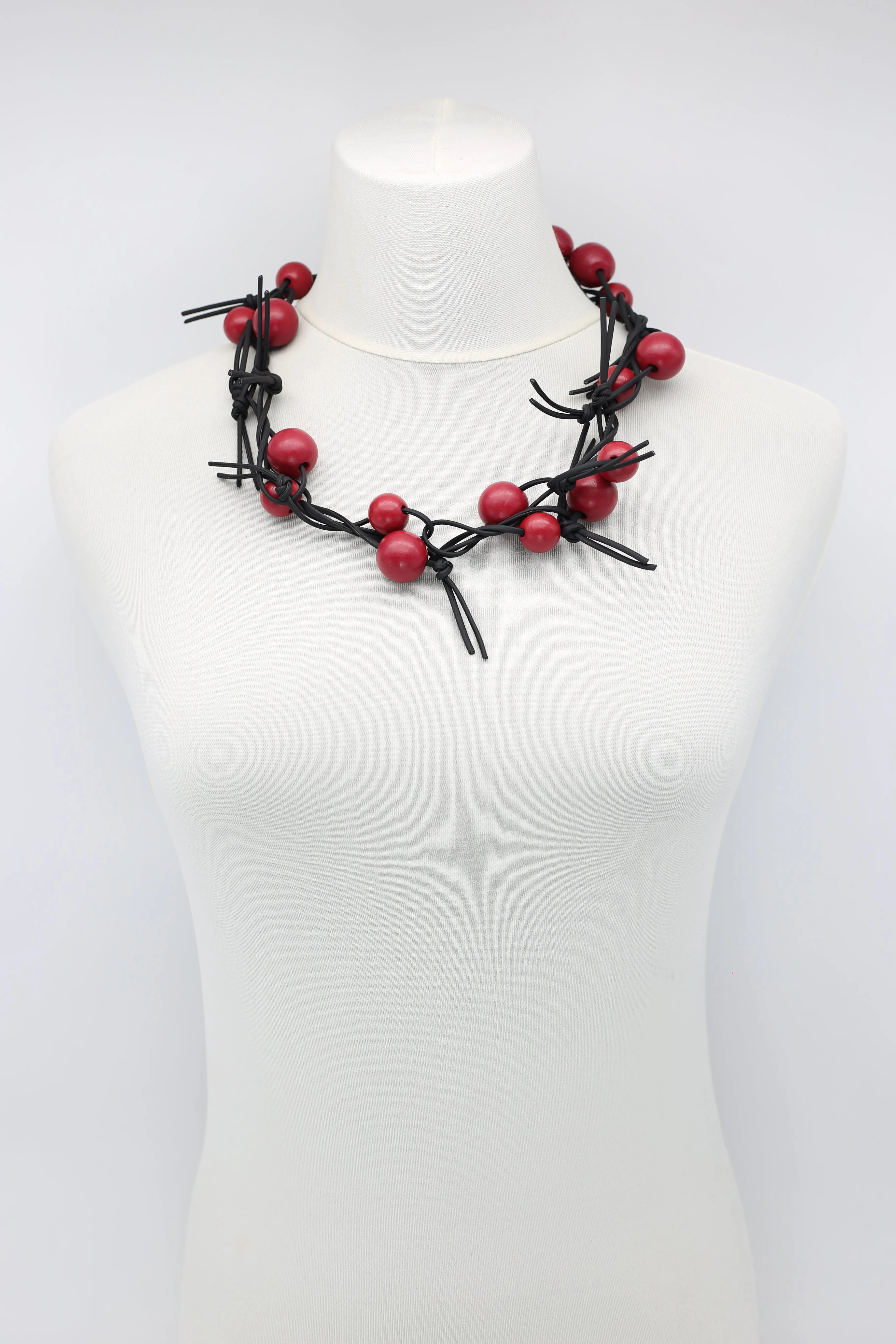 Round Beads on Leatherette Chain Necklace