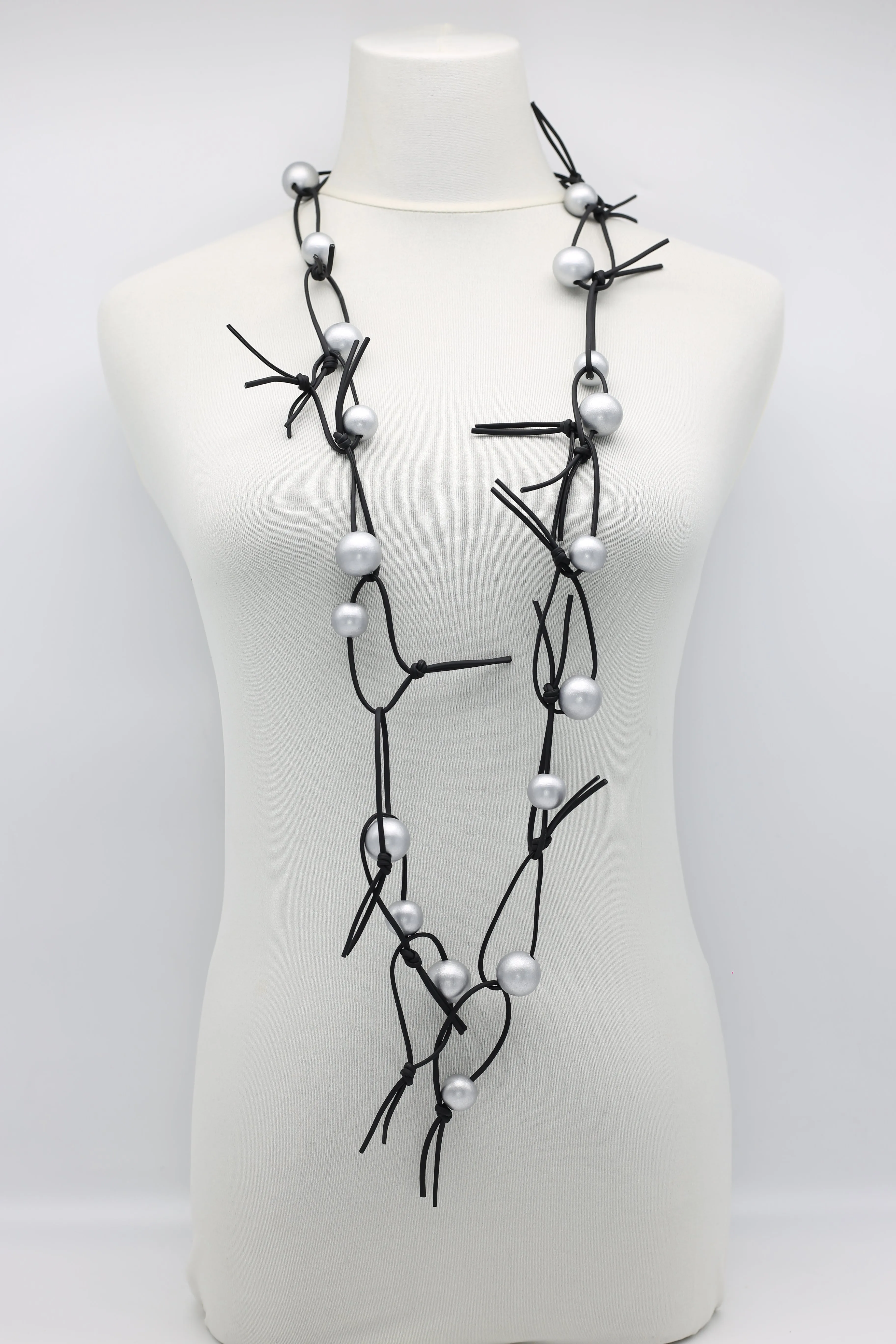 Round Beads on Leatherette Chain Necklace