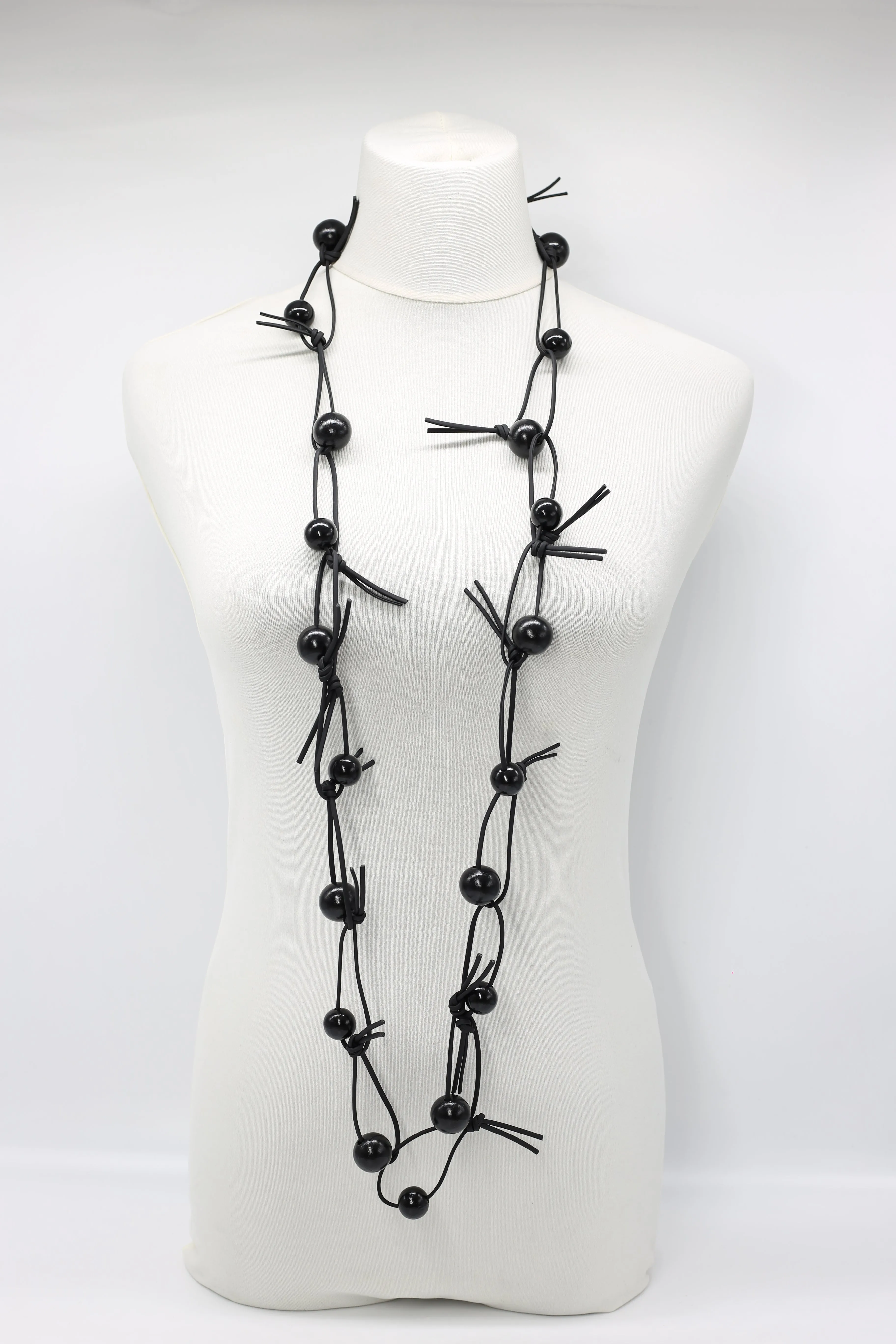 Round Beads on Leatherette Chain Necklace